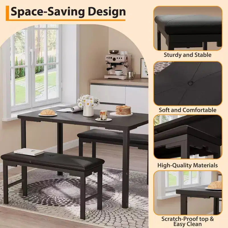 Set da tavolo da pranzo per 4, tavolo da cucina a 3 pezzi con 2 panche imbottite, set da pranzo salvaspazio per angolo colazione e piccoli spazi, per interni ed esterni