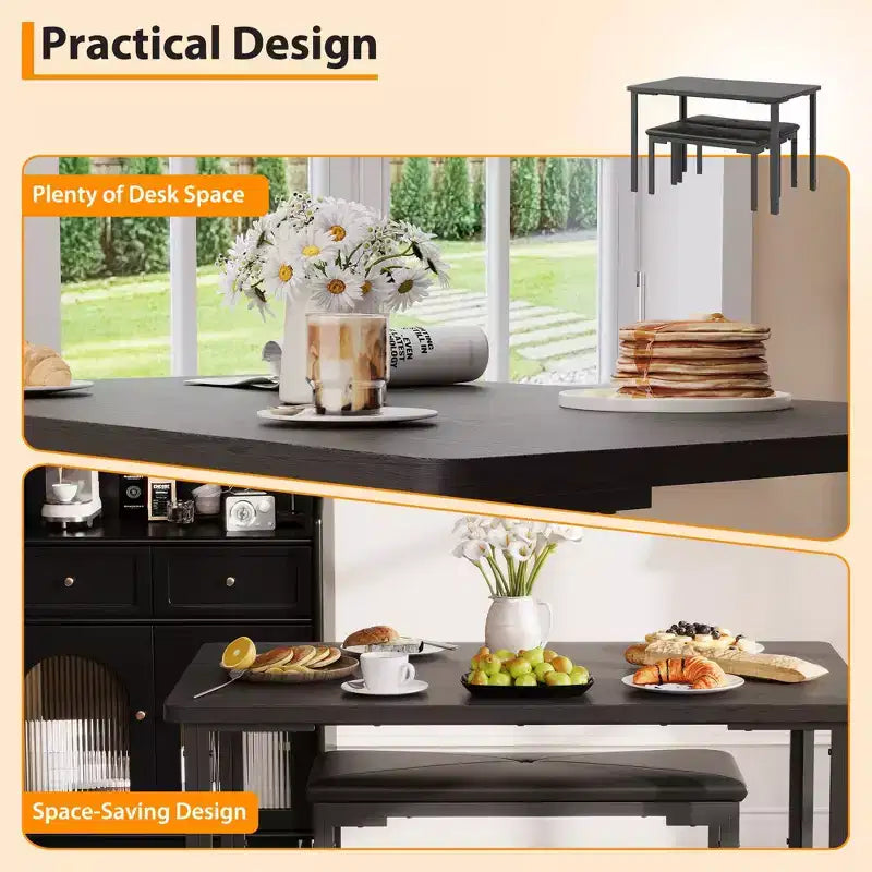 Set da tavolo da pranzo per 4, tavolo da cucina a 3 pezzi con 2 panche imbottite, set da pranzo salvaspazio per angolo colazione e piccoli spazi, per interni ed esterni