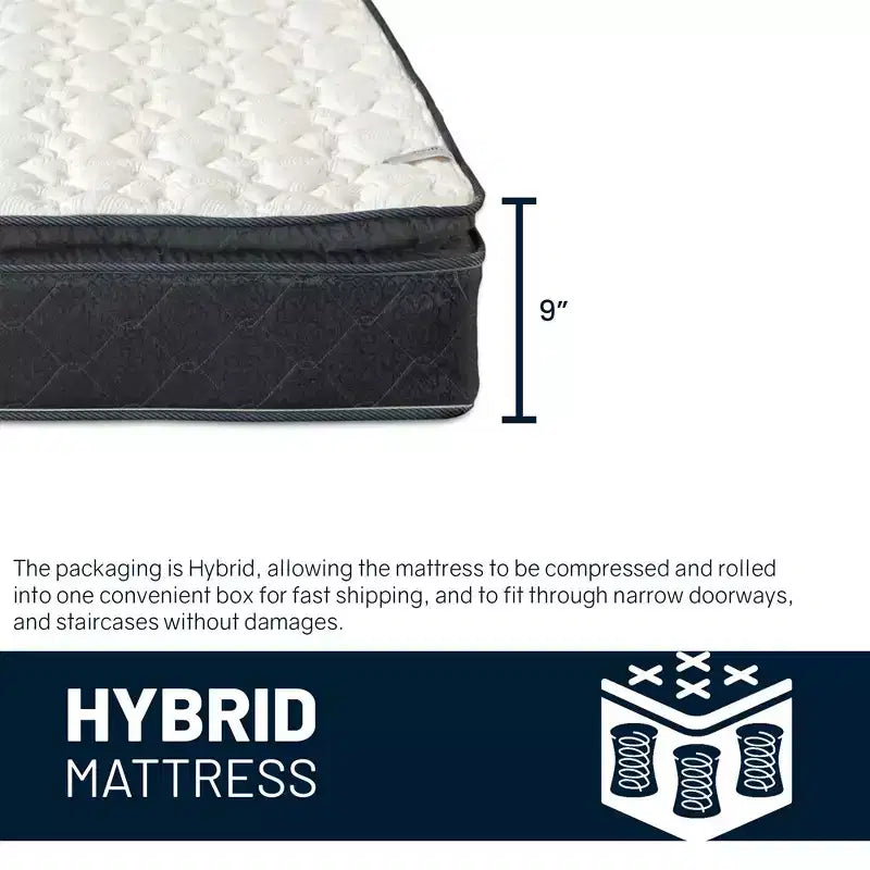 Materasso Ibrido da 23 cm Medio Rigido con Strato Imbottito in Memory Foam – Compatibile con Letto Regolabile