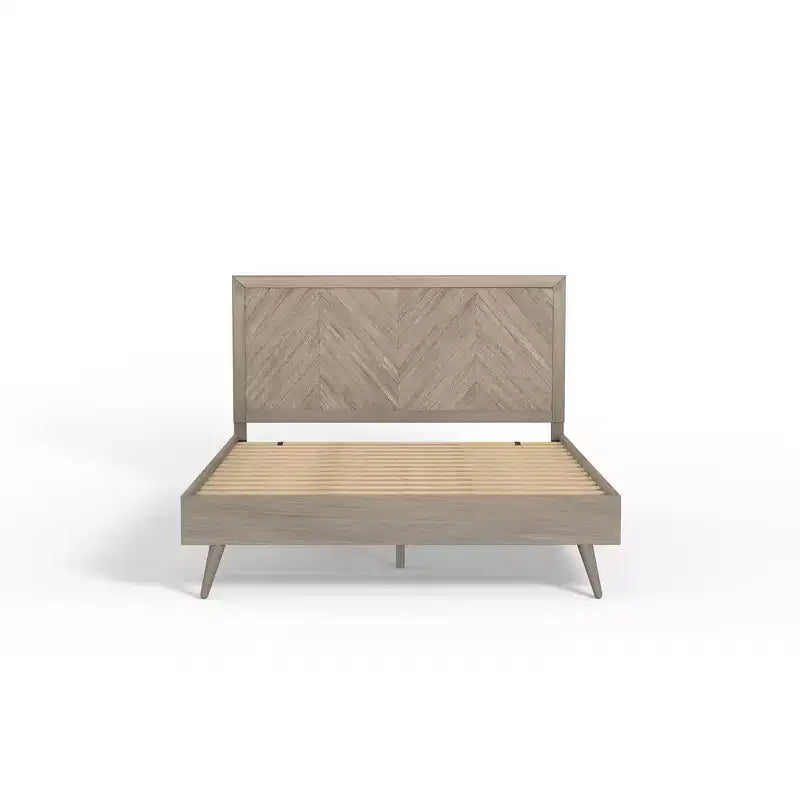 Struttura letto a piattaforma in legno con testiera a spina di pesce – Letto moderno in legno massello per camera da letto