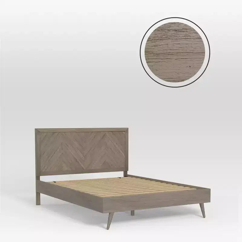 Struttura letto a piattaforma in legno con testiera a spina di pesce – Letto moderno in legno massello per camera da letto