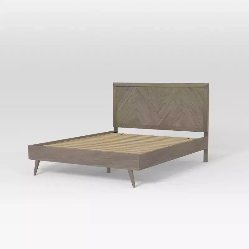 Struttura letto a piattaforma in legno con testiera a spina di pesce – Letto moderno in legno massello per camera da letto
